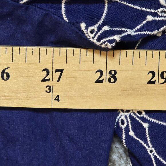 Logo Lavish Boho Tunic Top Embroidered Crochet Lace Snap Up Pockets Blue Size 2X - Picture 8 of 15